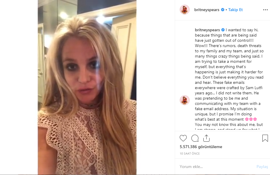 BRITNEY SPEARS'TEN AÇIKLAMA GELDİ